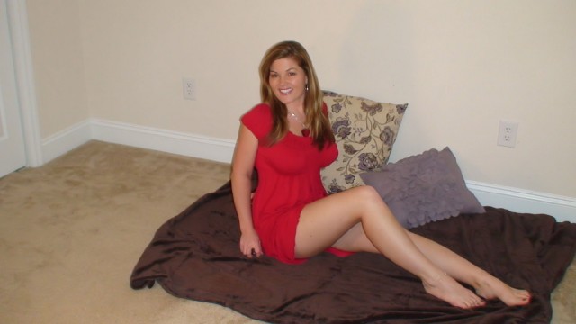 Hot, busty cam girl Alexis in short red dress