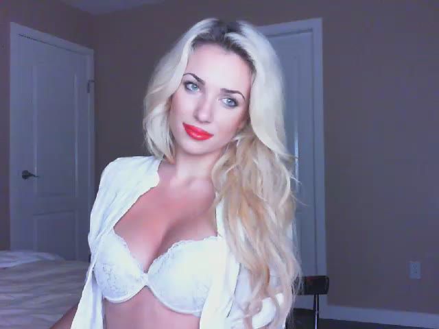 Hot blonde cam girl Ashley in white lingerie