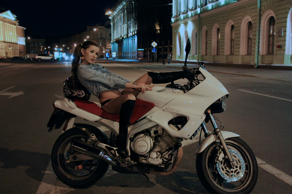 College girl Helen on motorbike