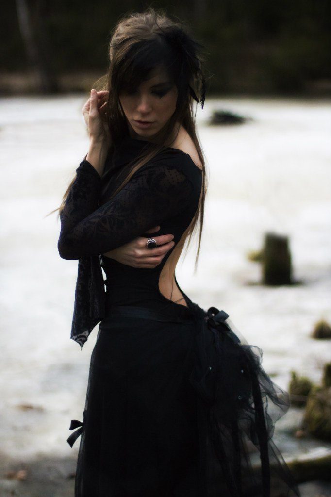 Hot college girl in black dress